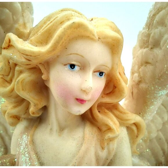 Vintage Glitter Angel Carlton Cards 9.5" Instrument Seraphine On Cloud - Picture 4 of 13